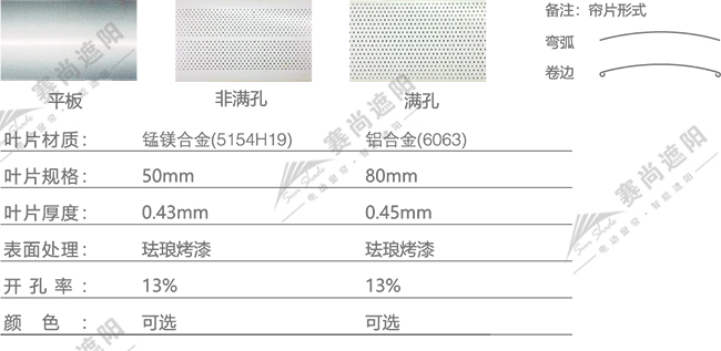 电动铝百叶技术参数